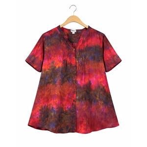 We Be Bop Tunic Top Size 5X Red Tie Dye Batik Popover Lagenlook Boho Artsy